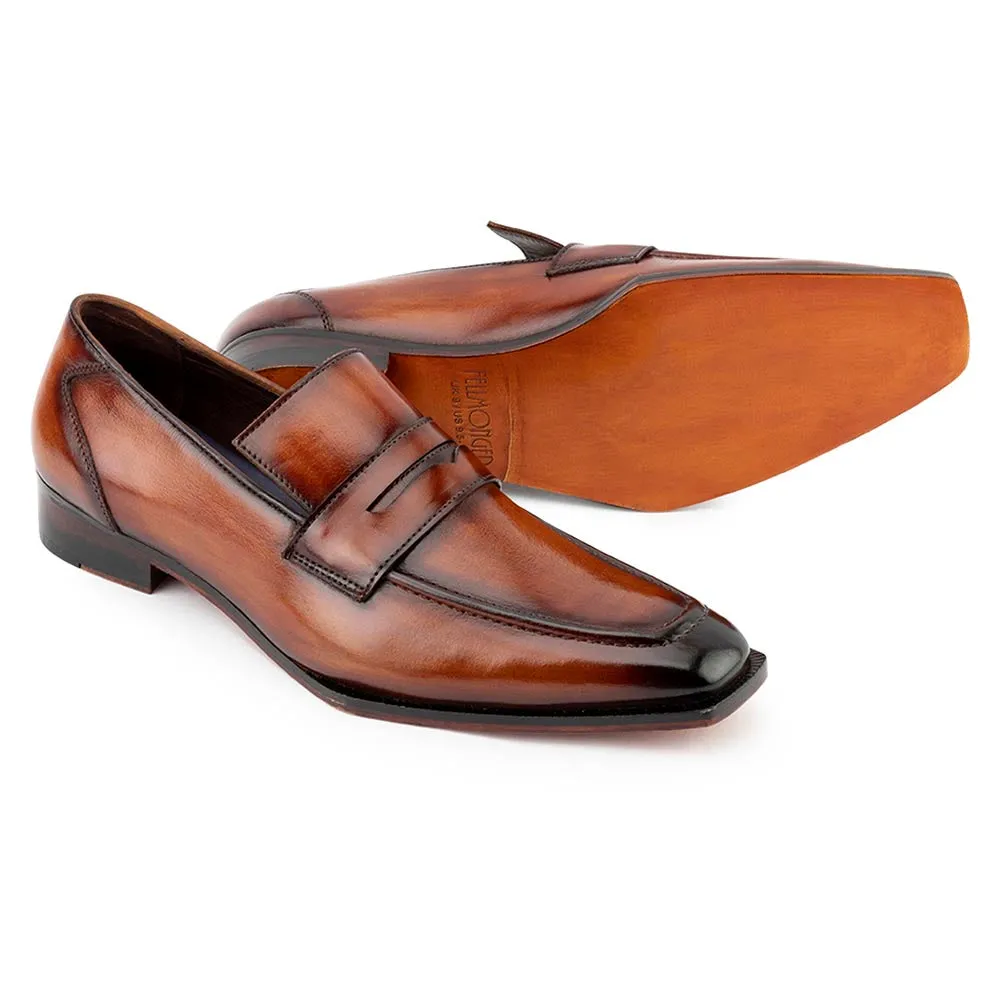 Tan Patina Glossed Sharp Cut Loafers