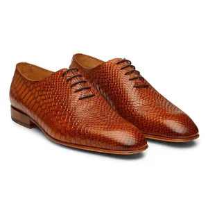 Tan Python Print Wholecut Oxfords