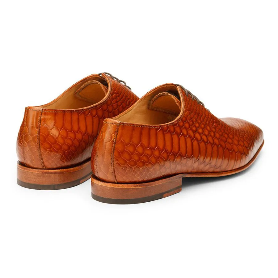 Tan Python Print Wholecut Oxfords