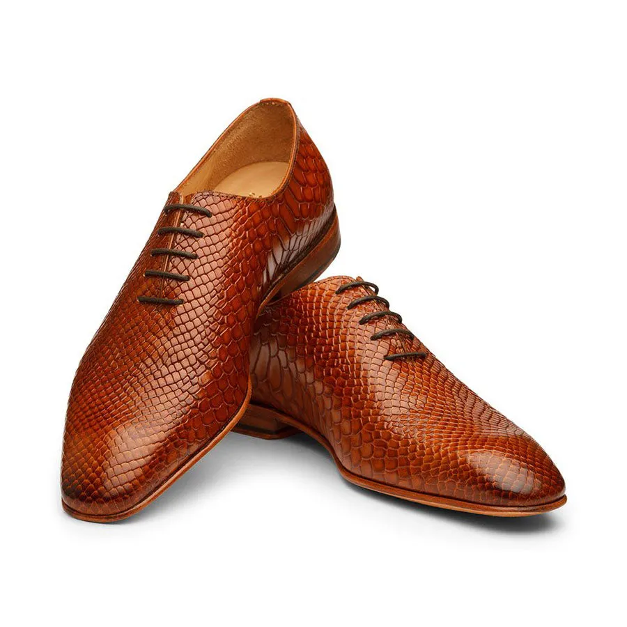 Tan Python Print Wholecut Oxfords