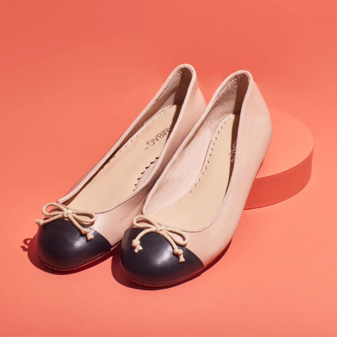 Tina Two Tone Black and Blush Leather ballet Flats
