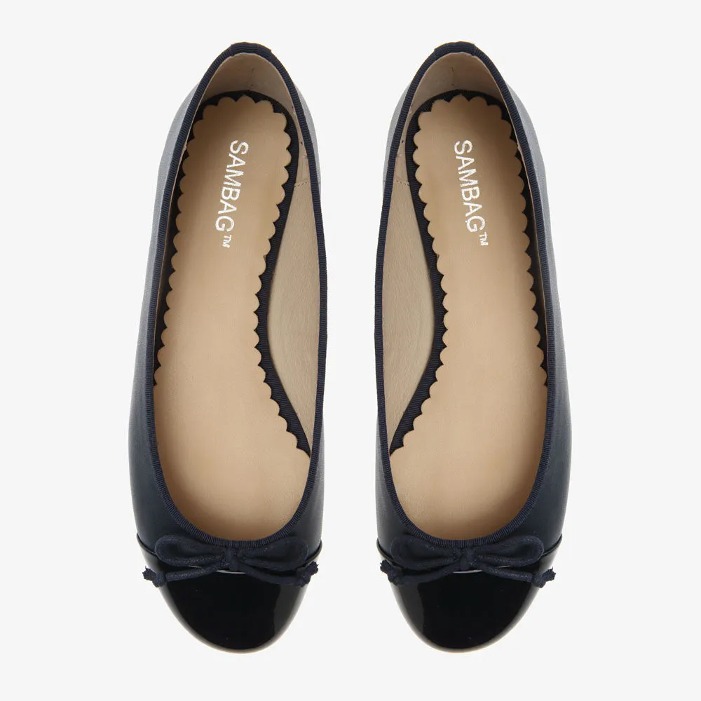 Tina Two Tone Navy leather with Patent Ballet flat