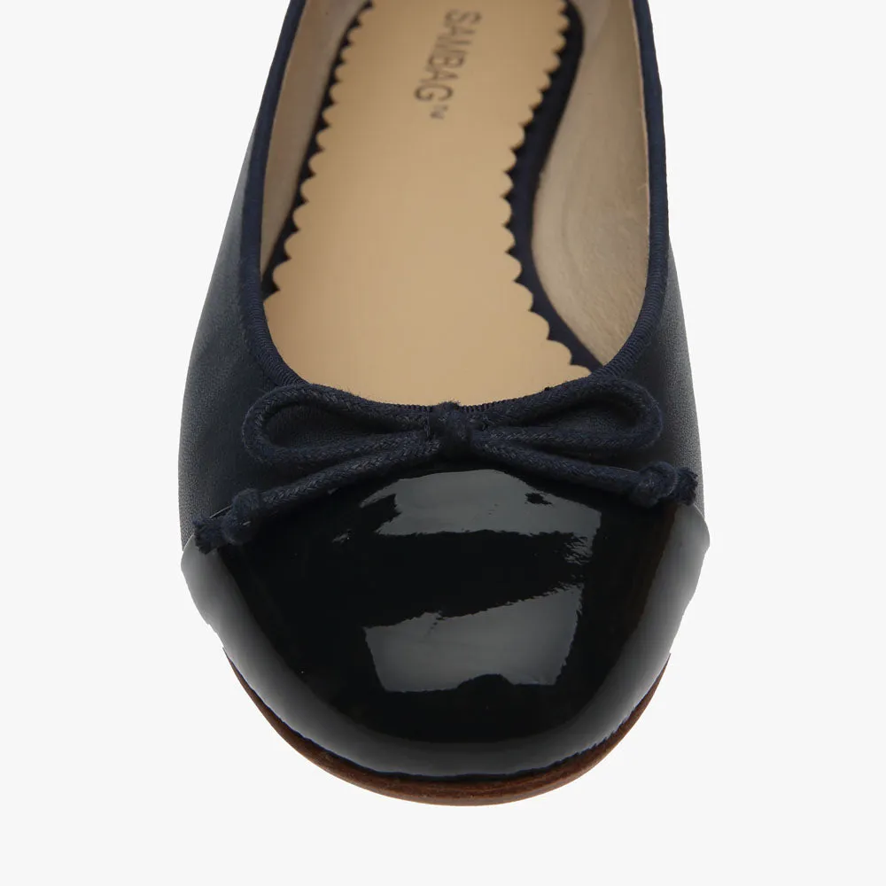 Tina Two Tone Navy leather with Patent Ballet flat