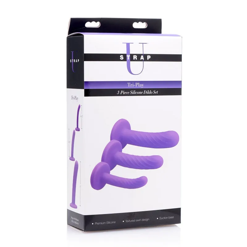 Tri-Play 3 Piece Silicone Pegging & Dildo Set - Purple