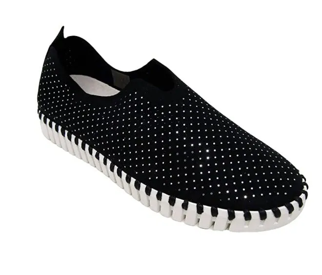 Tulip Lux - The Glitter Printed On-the-Go Perforated Slip-On in Black