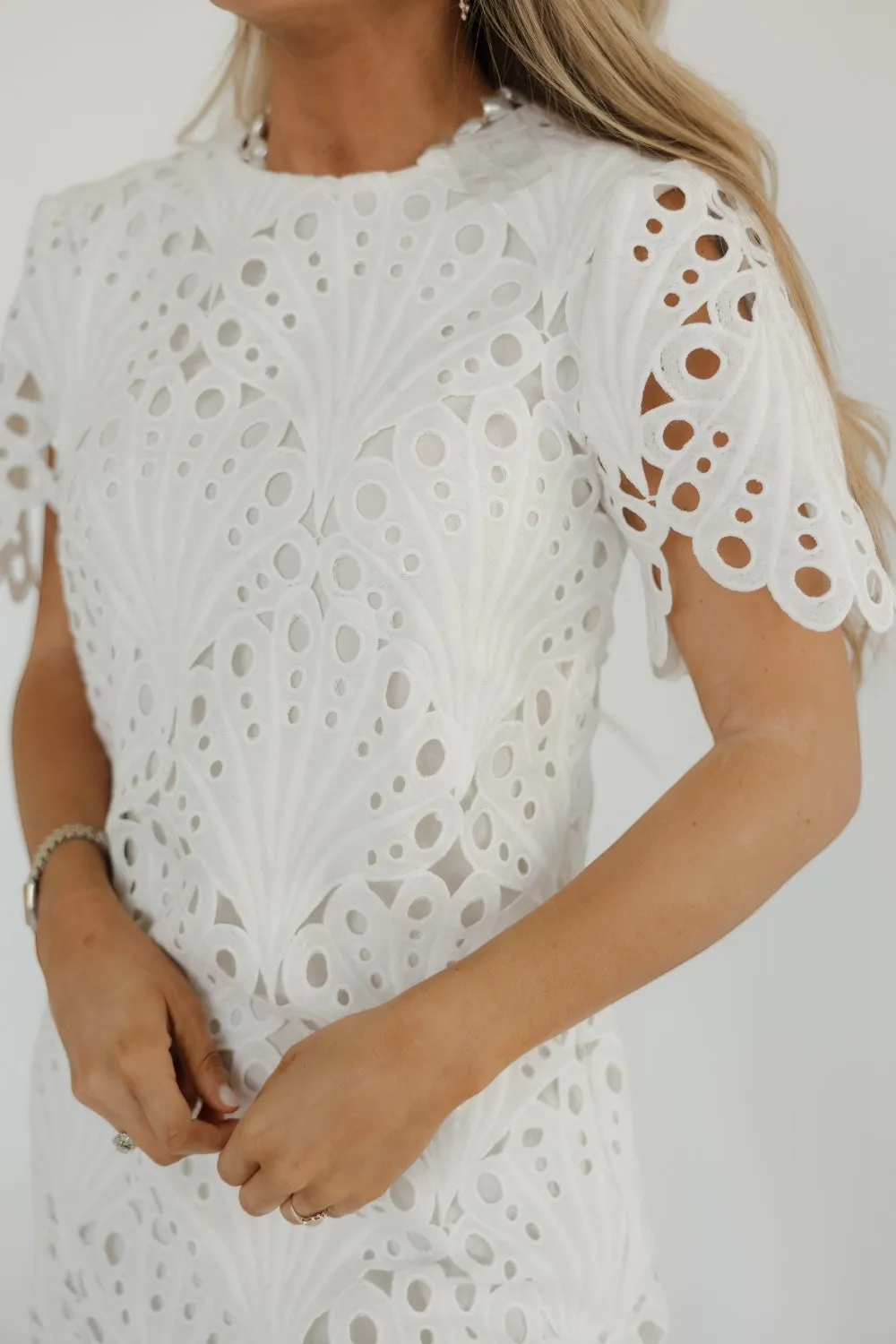 White Scalloped Eyelet Mini Dress