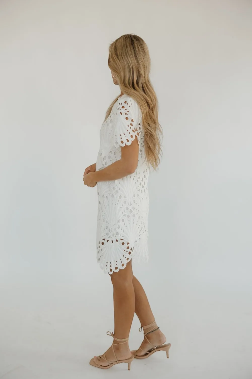 White Scalloped Eyelet Mini Dress