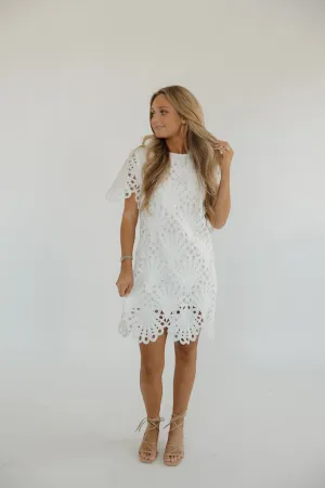 White Scalloped Eyelet Mini Dress