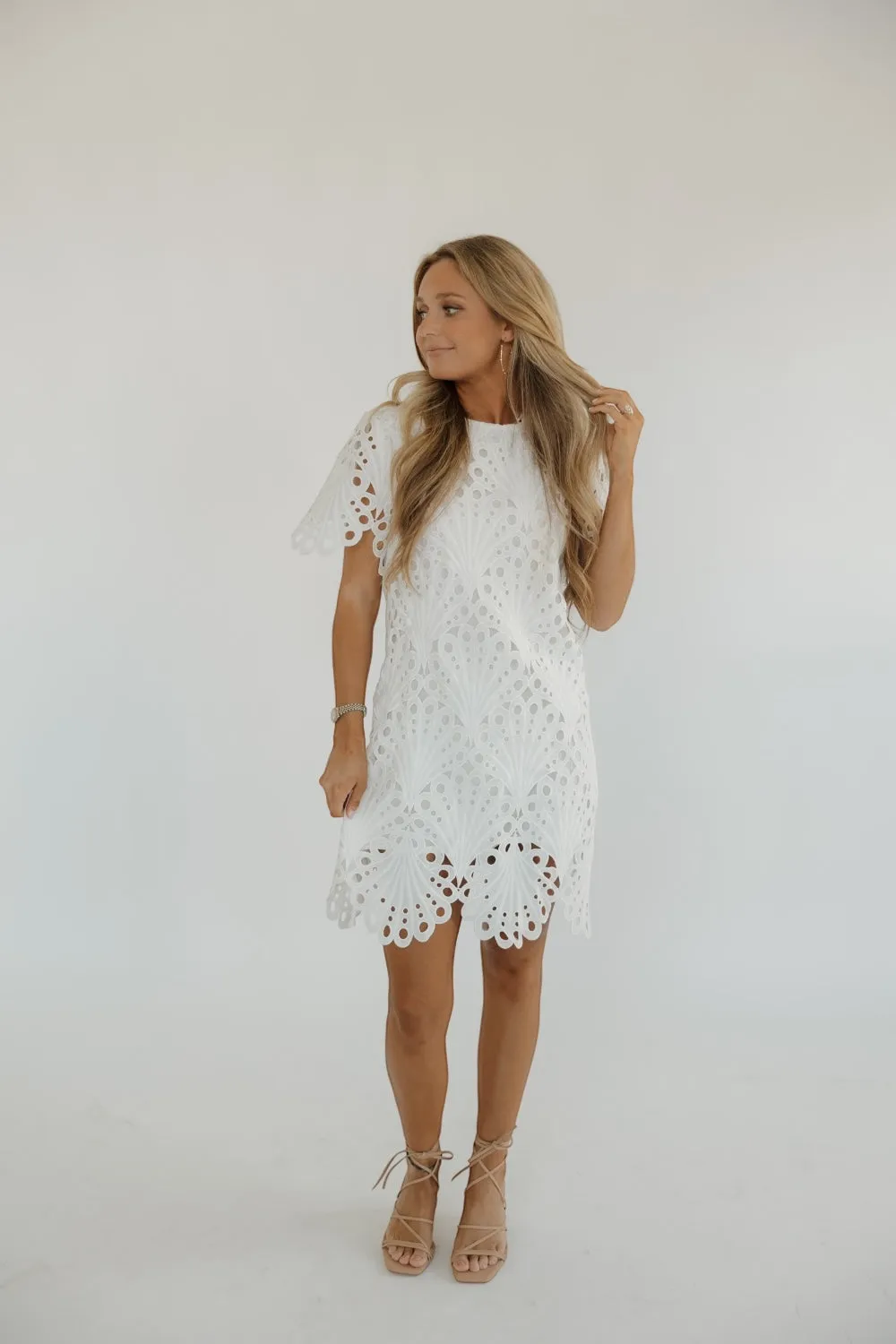 White Scalloped Eyelet Mini Dress