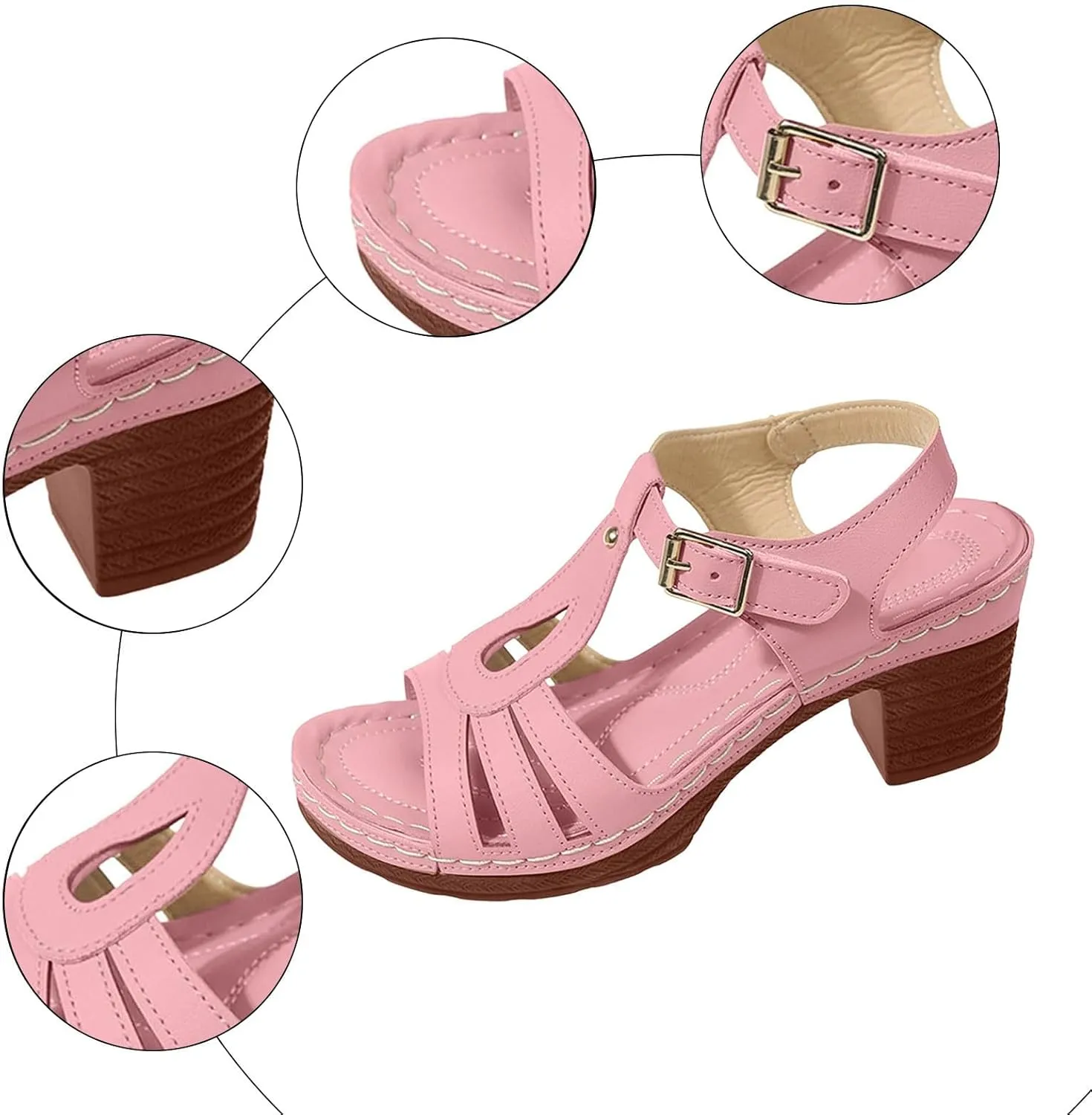 Womens Sandal Heels Comfortable Arch Support Ankle Strap Open Toe Platform Slip on Outdoor Shoes Orthopedic Hollow Out Breathable Summer Walking Sandals